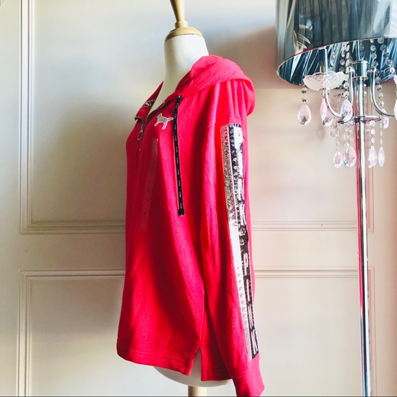 VS PINK BLING SEQUIN PERFECT TUNIC HOODIE PULLOVER - Picture 5 of 14